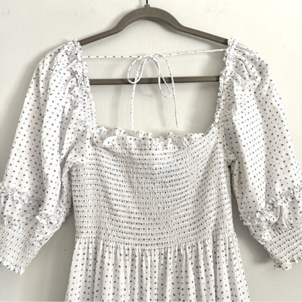 Hill House Nesli Nap Midi Dress White Pampelonne Paisley Smocked Women’s Large